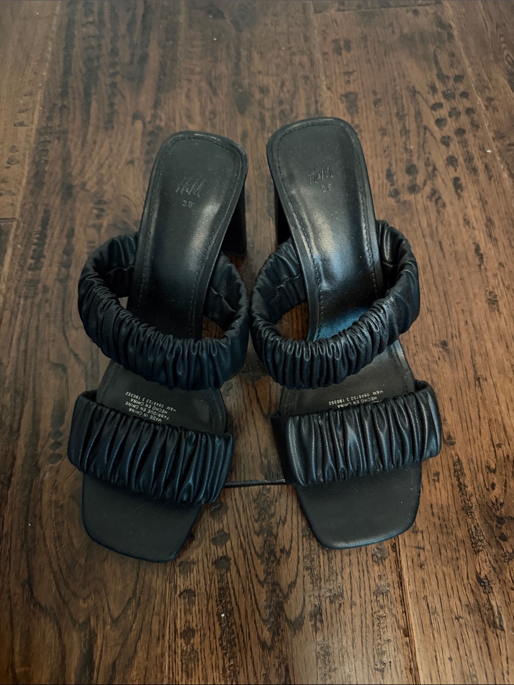 H&M Black Ruched Double-Strap Heeled Sandals